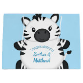 Zebra Baby shower Safari Blue Boy Groot Cadeauzakje (Voorkant)