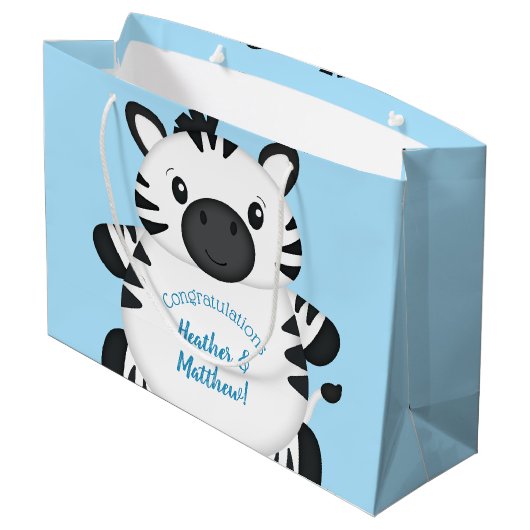 Zebra Baby shower Safari Blue Boy Groot Cadeauzakje (Achterkant Gekanteld)