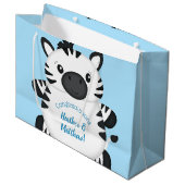 Zebra Baby shower Safari Blue Boy Groot Cadeauzakje (Voorkant Gekanteld)