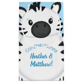 Zebra Baby shower Safari Blue Boy Klein Cadeauzakje (Achterkant)