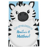Zebra Baby shower Safari Blue Boy Medium Cadeauzakje (Achterkant)