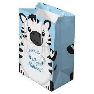 Zebra Baby shower Safari Blue Boy Medium Cadeauzakje