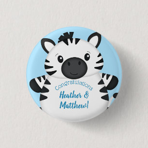 Zebra Baby shower Safari Blue Boy Ronde Button 3,2 Cm