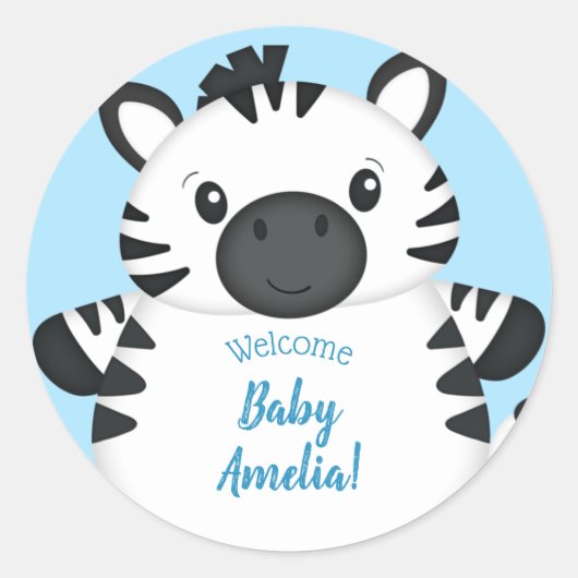Zebra Baby shower Safari Blue Boy Ronde Sticker (Voorkant)