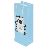 Zebra Baby shower Safari Blue Boy Wijn Cadeautas (Achterkant Gekanteld)