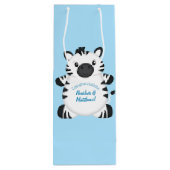 Zebra Baby shower Safari Blue Boy Wijn Cadeautas (Achterkant)
