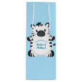 Zebra Baby shower Safari Blue Boy Wijn Cadeautas (Voorkant)