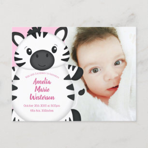 Zebra Baby shower Safari Pink Girl Briefkaart