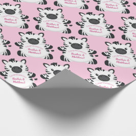 Zebra Baby shower Safari Pink Girl Cadeaupapier