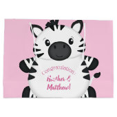 Zebra Baby shower Safari Pink Girl Groot Cadeauzakje (Achterkant)