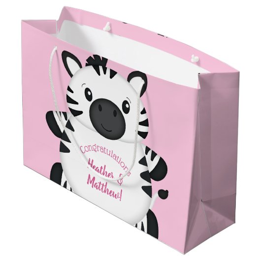 Zebra Baby shower Safari Pink Girl Groot Cadeauzakje (Achterkant Gekanteld)