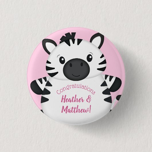 Zebra Baby shower Safari Pink Girl Ronde Button 3,2 Cm (Voorkant)