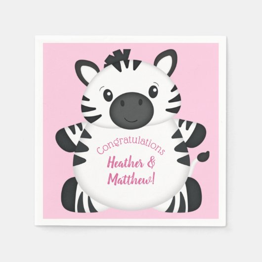 Zebra Baby shower Safari Pink Girl Servet (Voorkant)