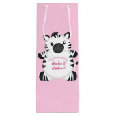 Zebra Baby shower Safari Pink Girl Wijn Cadeautas (Achterkant)