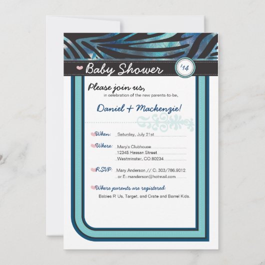 Zebra Baby shower Uitnodiging (Achterkant)