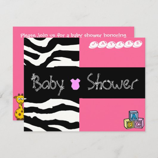 Zebra Baby shower Uitnodiging (Voorkant / Achterkant)