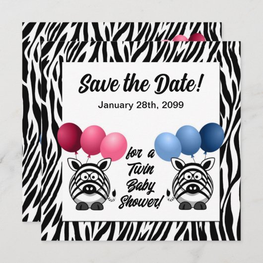 Zebra Baby shower voor frontale tweelingen Save The Date (Voorkant / Achterkant)