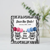 Zebra Baby shower voor frontale tweelingen Save The Date (Staand voorkant)