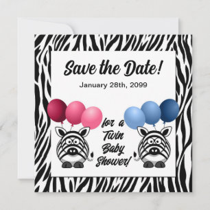 Zebra Baby shower voor frontale tweelingen Save The Date