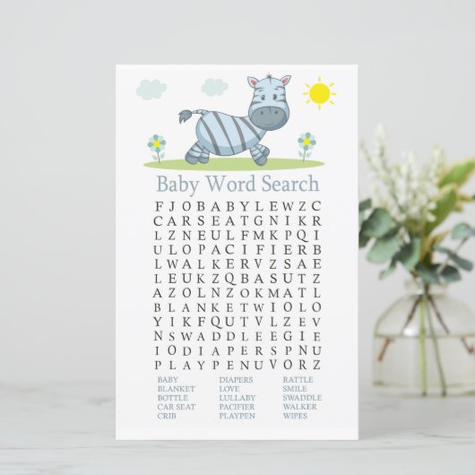 Zebra Baby shower Word Search Game (Staand voorkant)