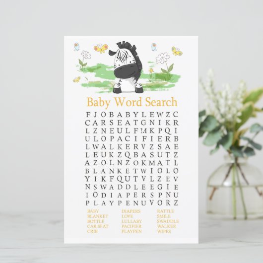 Zebra Baby shower Word Search Game (Staand voorkant)