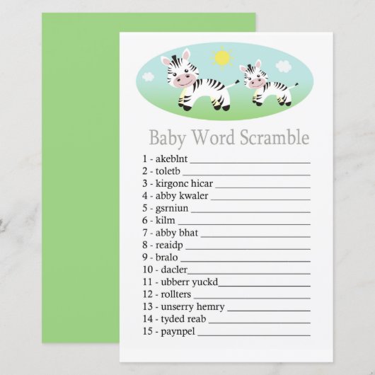 Zebra Baby woord-ontwarren spel (Voorkant / Achterkant)