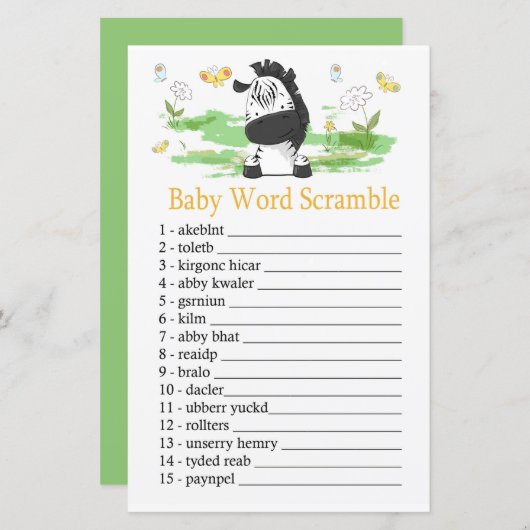 Zebra Baby word scramble game (Voorkant / Achterkant)