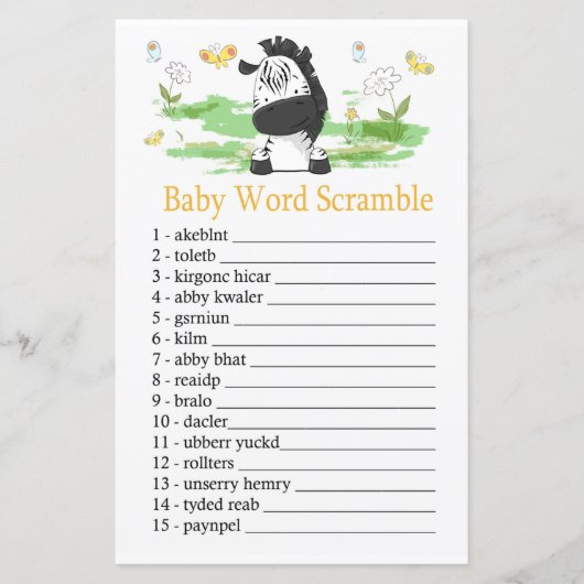 Zebra Baby word scramble game (Voorkant)