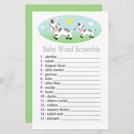 Zebra Baby word scramble game (Voorkant / Achterkant)