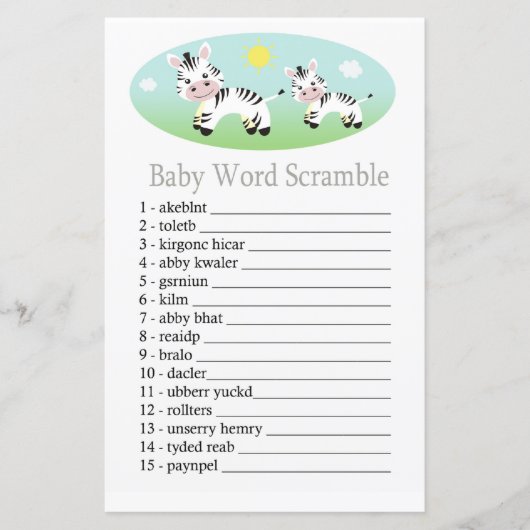 Zebra Baby word scramble game (Voorkant)