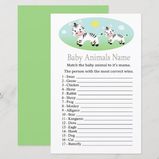 Zebra Babydieren Naamspel (Voorkant / Achterkant)