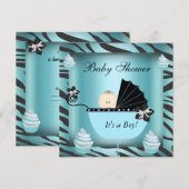 Zebra babyshower baby jongen turquoise cupcake kaart (Voorkant / Achterkant)