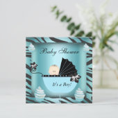 Zebra babyshower baby jongen turquoise cupcake kaart (Staand voorkant)