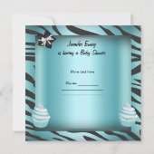 Zebra babyshower baby jongen turquoise cupcake kaart (Achterkant)