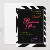 Zebra Bachelorette Party Colour Invitation Kaart (Voorkant / Achterkant)