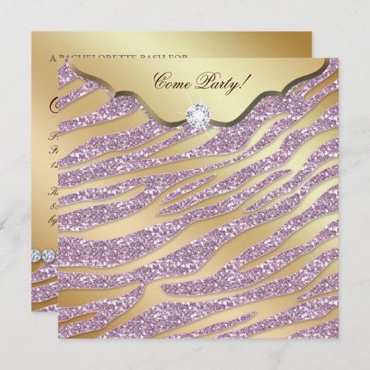 Zebra Bachelorette Party nodigt roze Gold Makeup u Kaart (Voorkant / Achterkant)