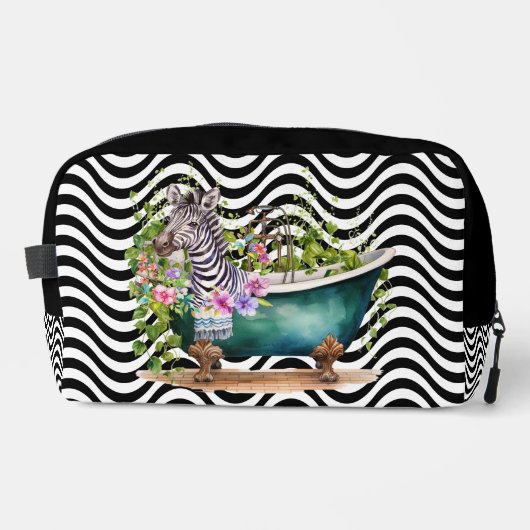 Zebra badkuip zwart wit golvende strepen psychedel toilettasje (Voorkant)