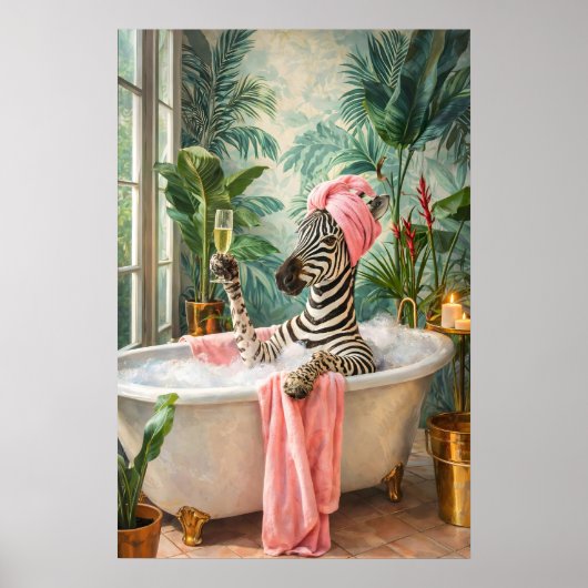 Zebra-badprint, Grappige Dieren Spa Muurkunst Poster (Voorkant)
