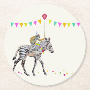 Zebra Balloon Party Coasters Ronde Kartonnen Onderzetter
