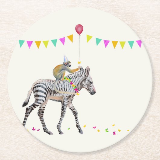 Zebra Balloon Party Coasters Ronde Kartonnen Onderzetter (Voorkant)