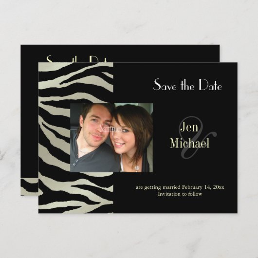 Zebra Bewaar de datum foto briefkaarten, Aankondigingskaart (Voorkant / Achterkant)