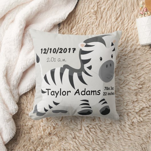 Zebra Birth Stats Baby Nursery Kussen (Deken)