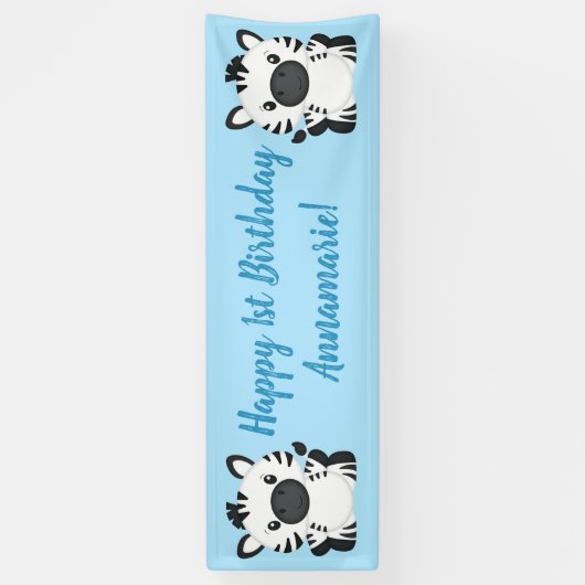 Zebra Birthday Party Blue Spandoek (Verticaal)