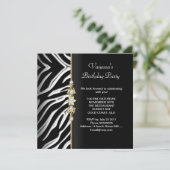 Zebra Birthday Party Gold Black White Floral Kaart (Staand voorkant)