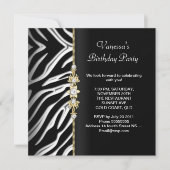 Zebra Birthday Party Gold Black White Floral Kaart (Voorkant)