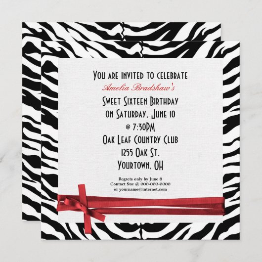 Zebra Birthday Party Kaart (Voorkant / Achterkant)