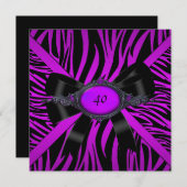 Zebra Birthday Party Magenta Paars Kaart (Voorkant / Achterkant)