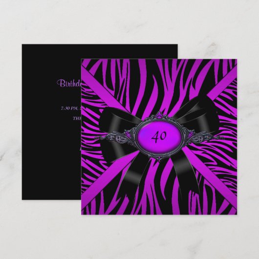 Zebra Birthday Party Magenta Paars Kaart (Voorkant / Achterkant)
