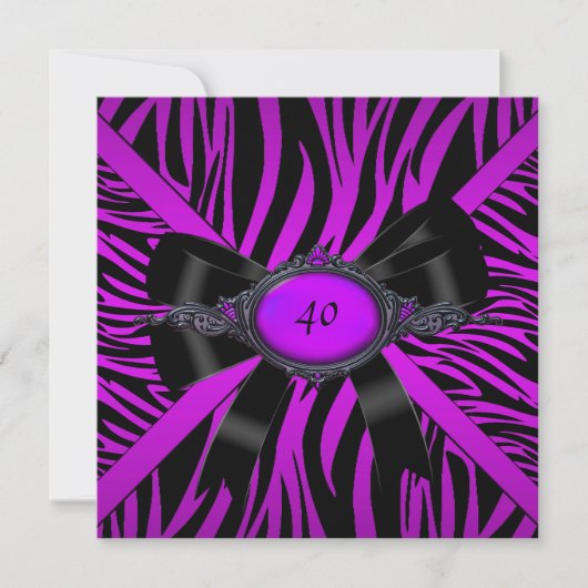 Zebra Birthday Party Magenta Paars Kaart (Voorkant)