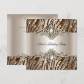 Zebra Birthday Party Pearl Cream Coffee Kaart (Voorkant / Achterkant)